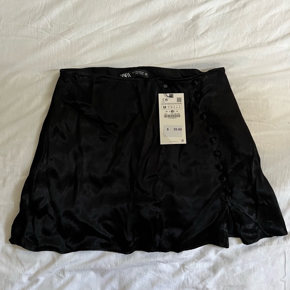 Zara Dresses & Skirts - Zara | Black Satin Effect Skort
